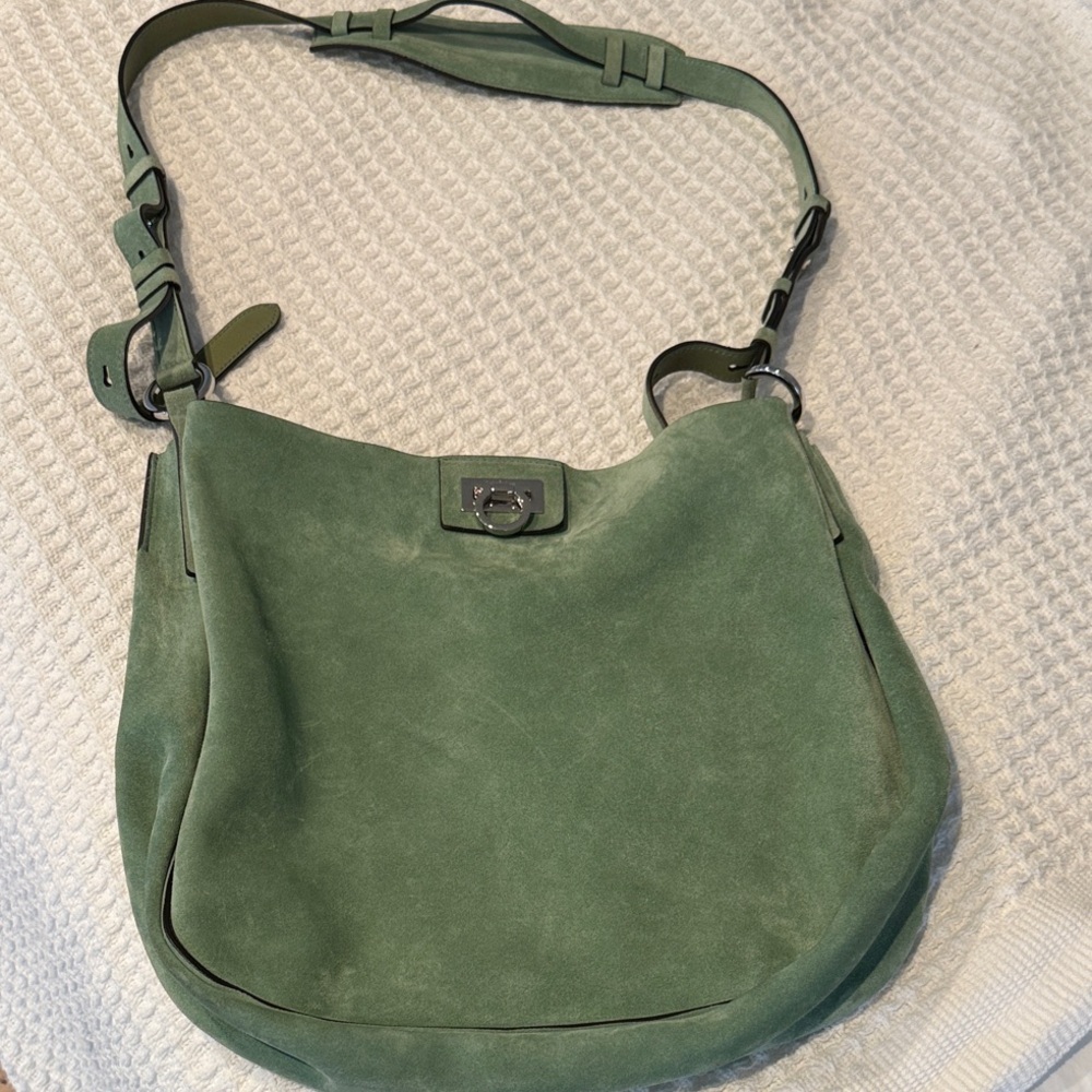 Salvatore Ferragamo suede Sage Green Hobo Bag